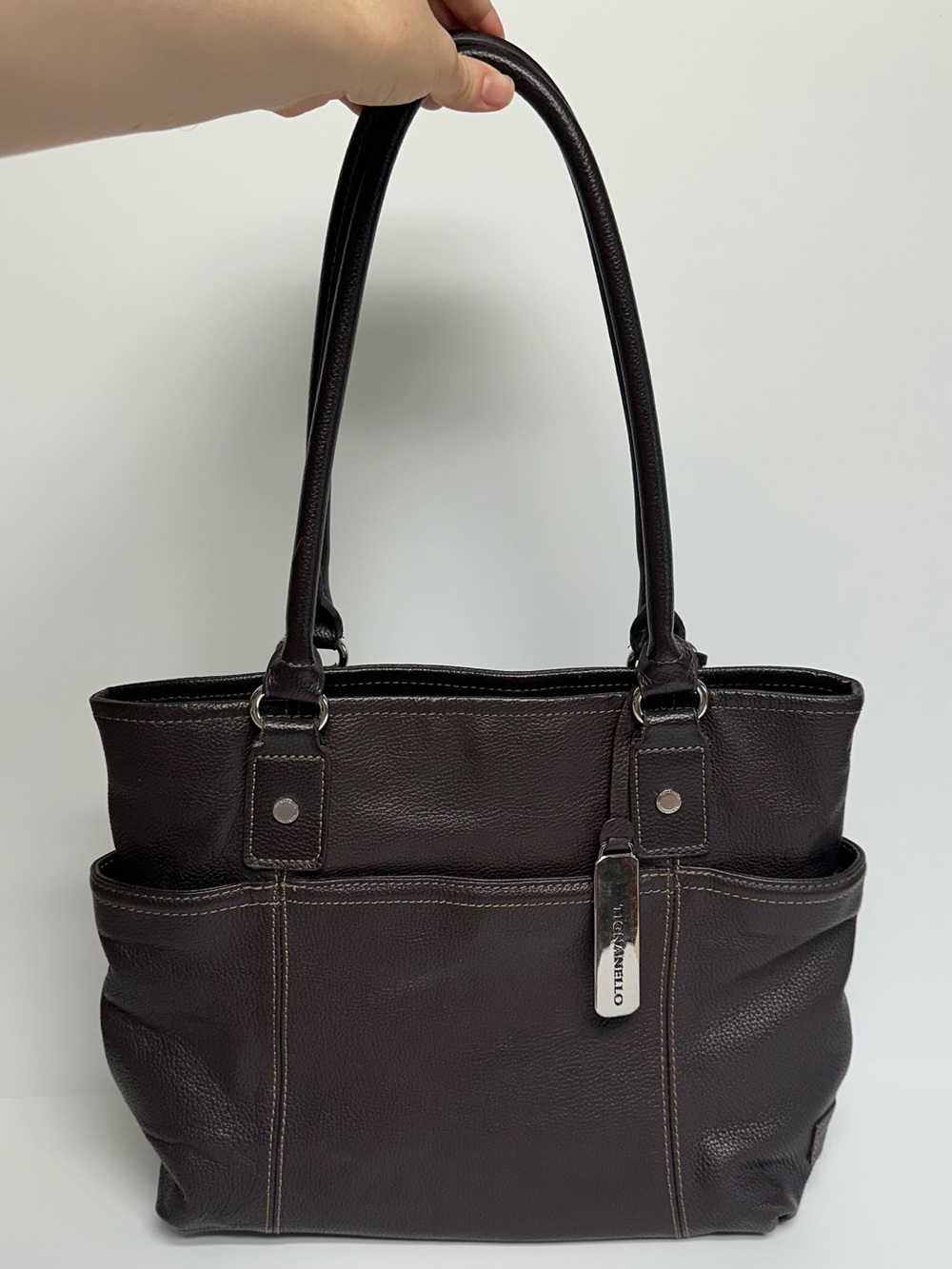 Tignanello Leather Tote Bag Vintage Y2K Multipocket Shoulder bag 90s Medium Purs